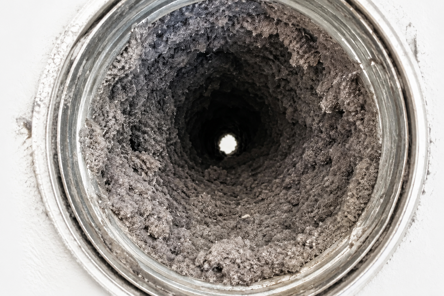 Clogged dryer vent before professional cleaning in Friendswood TX