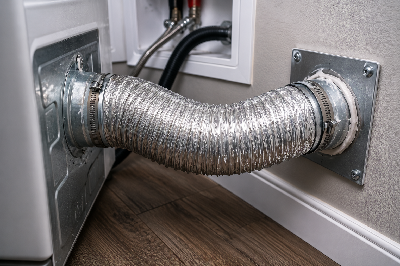 Heavy-duty dryer vent transition hose connections and sealing in Friendswood TX