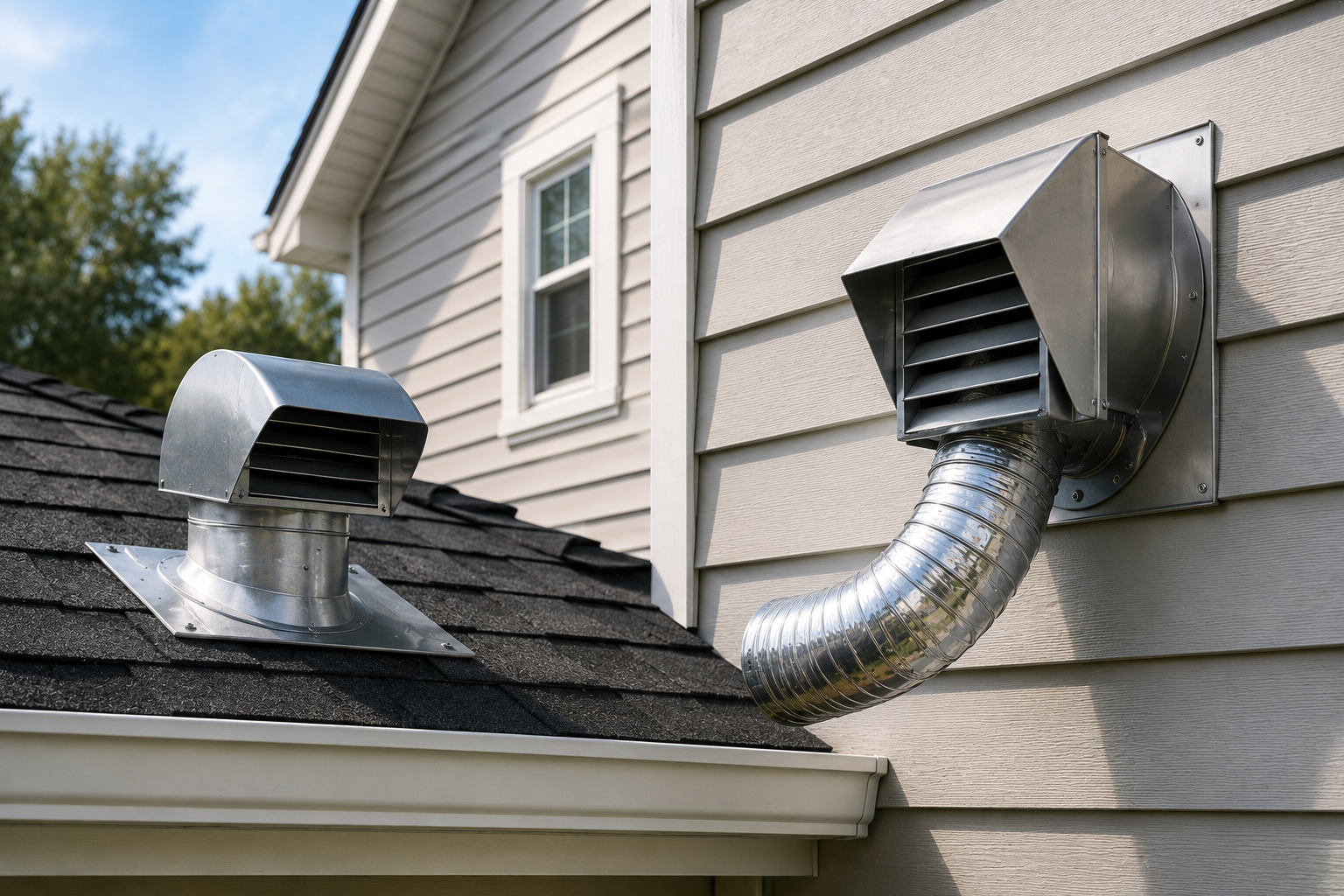 High-efficiency roof and sidewall dryer vent termination installation in Friendswood TX